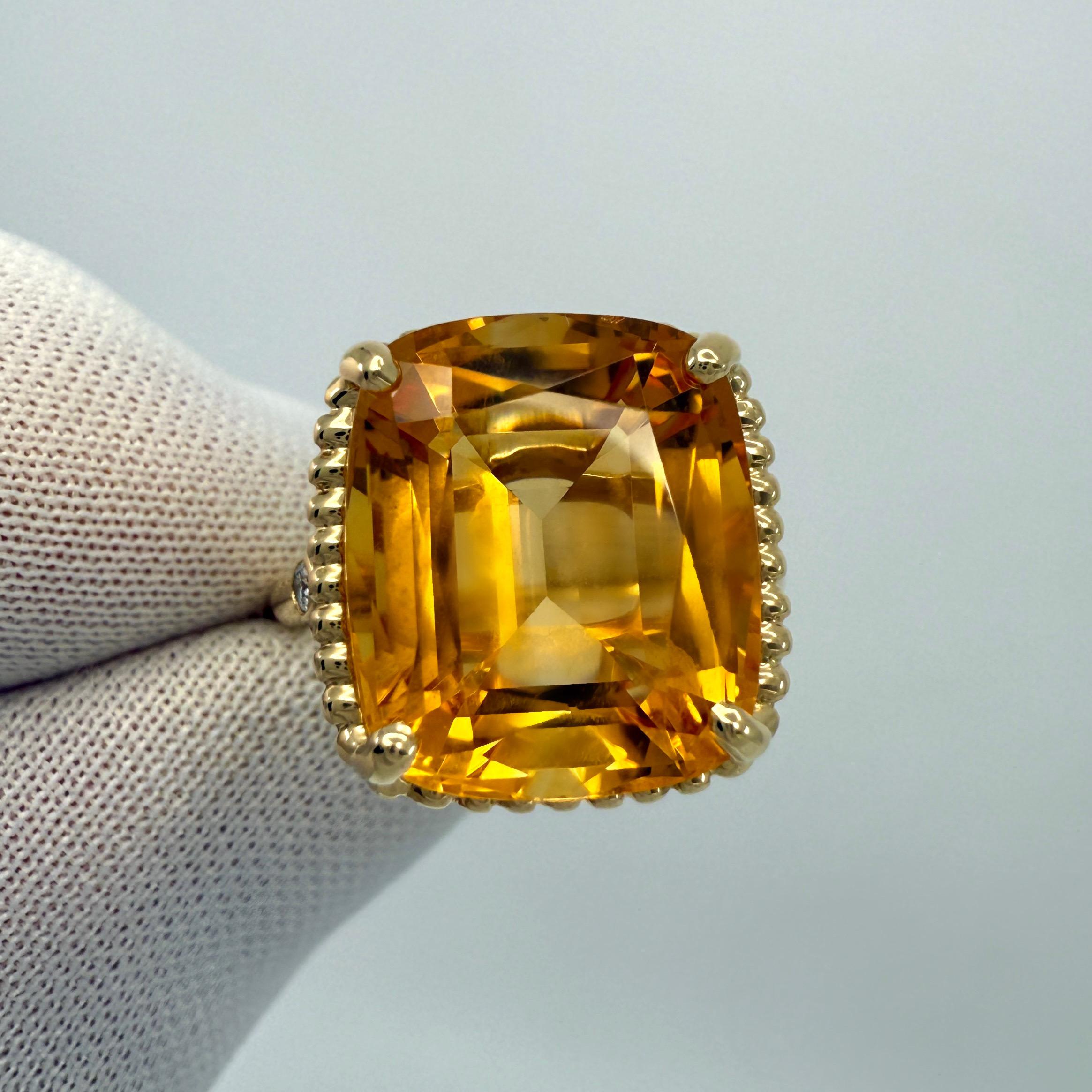 Rare Tiffany & Co. Bague scintillante taille coussin en or jaune 18 carats avec citrine et diamants 2