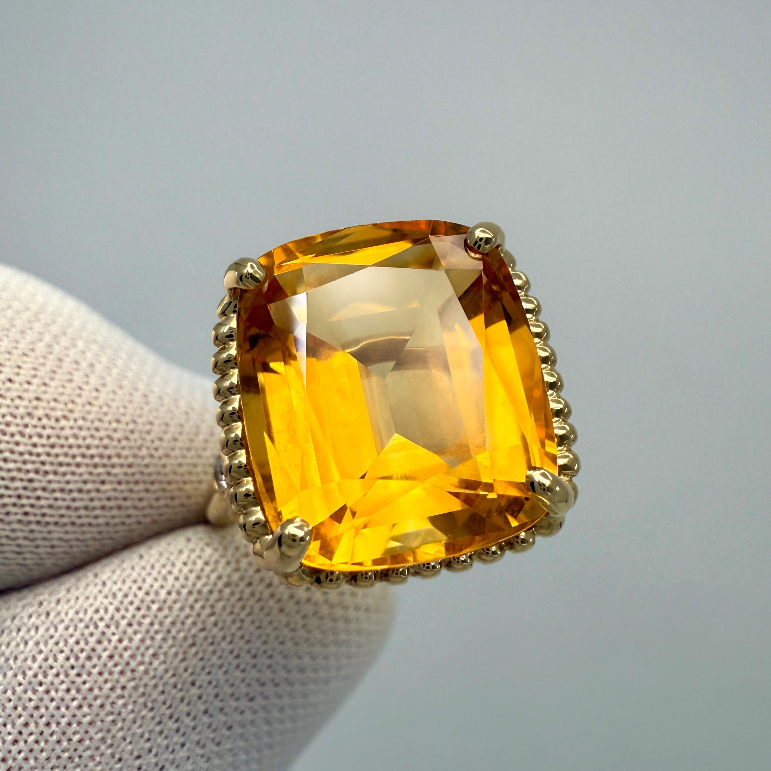 Rare Tiffany & Co. Bague scintillante taille coussin en or jaune 18 carats avec citrine et diamants 4
