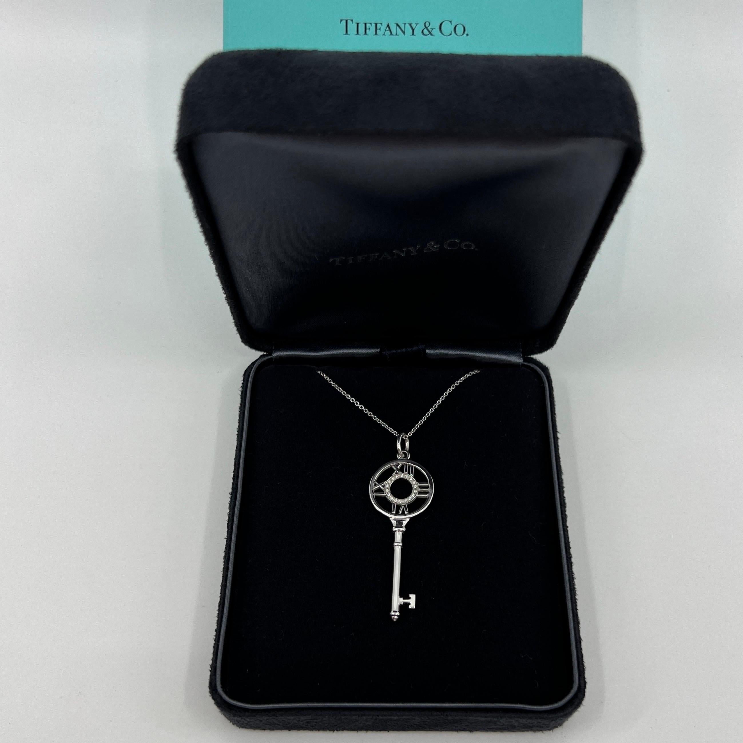 Women's Rare Tiffany & Co. Diamond Atlas 18k White Gold Key Pendant Necklace For Sale