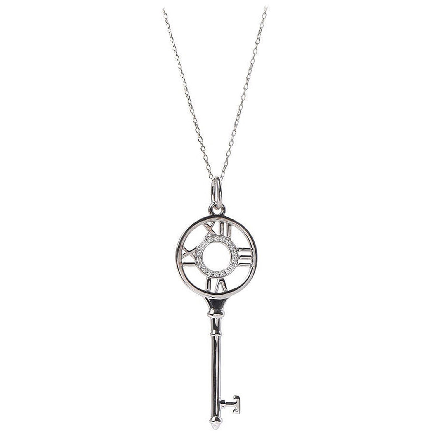 Seltene Tiffany & Co. Diamant Atlas 18k Weißgold Schlüsselanhänger-Halskette mit Diamanten
