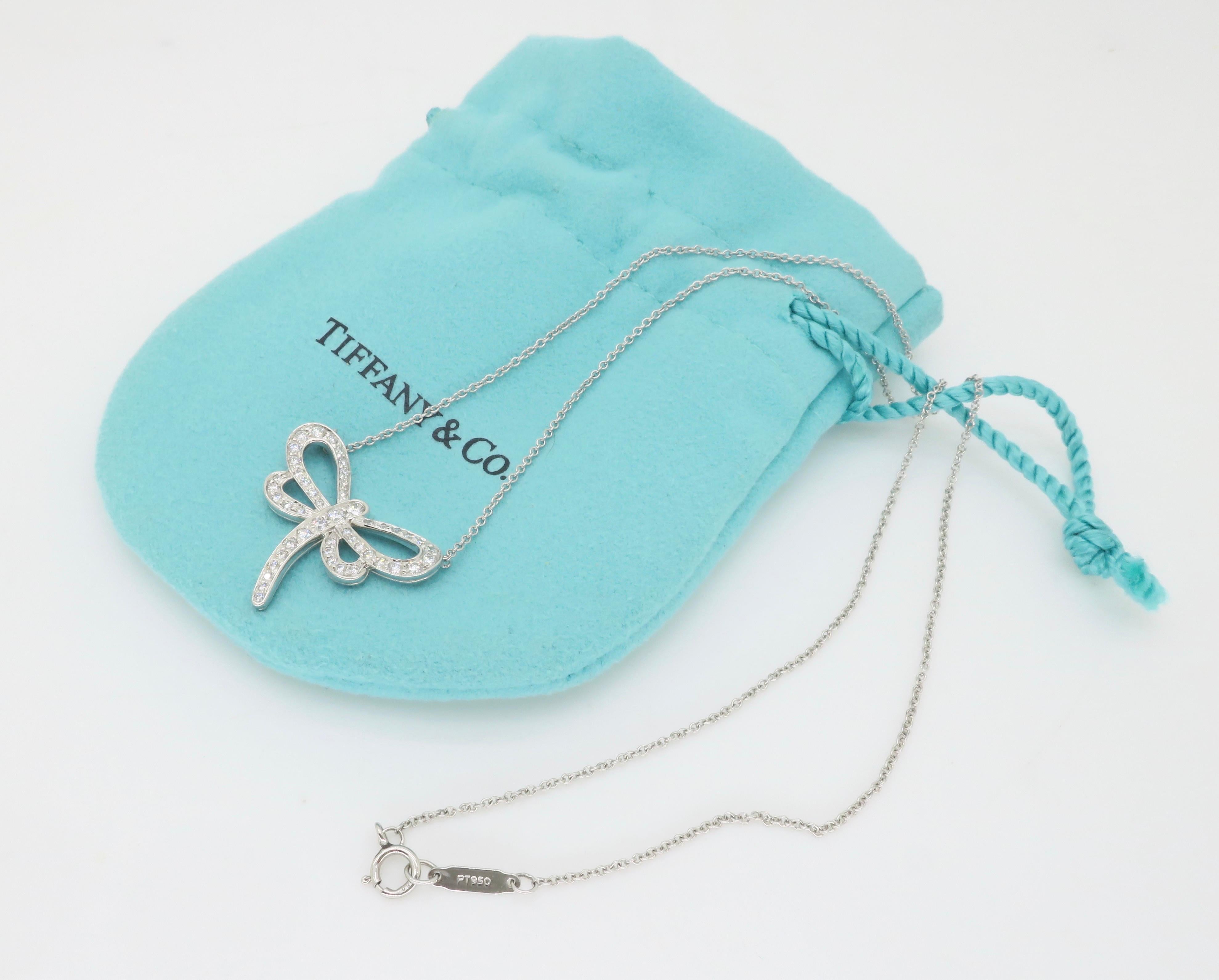Rare Tiffany & Co. Diamond Dragonfly Necklace made in Platinum  In Excellent Condition In Webster, NY