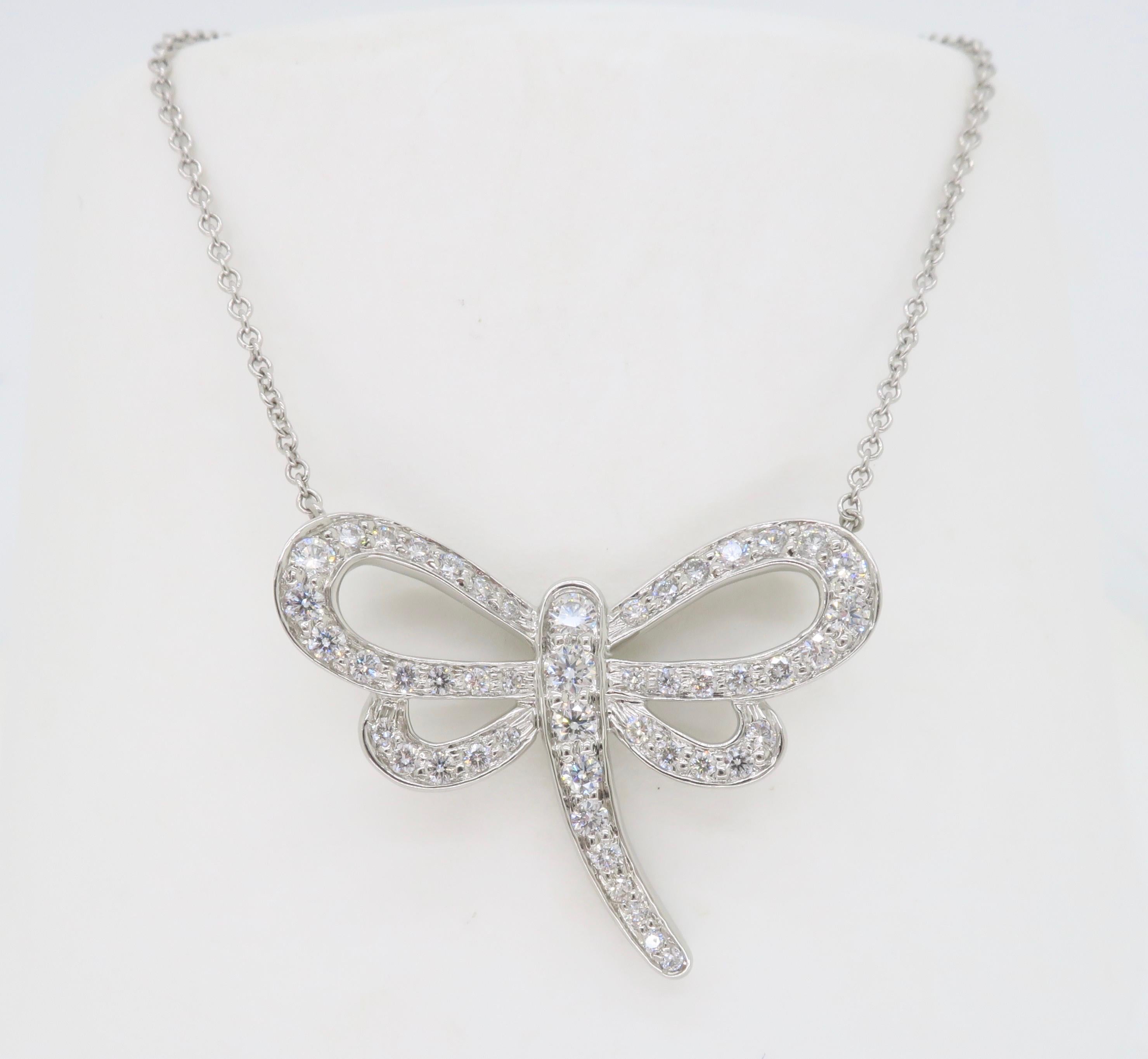 Rare Tiffany & Co. Diamond Dragonfly Necklace made in Platinum  2