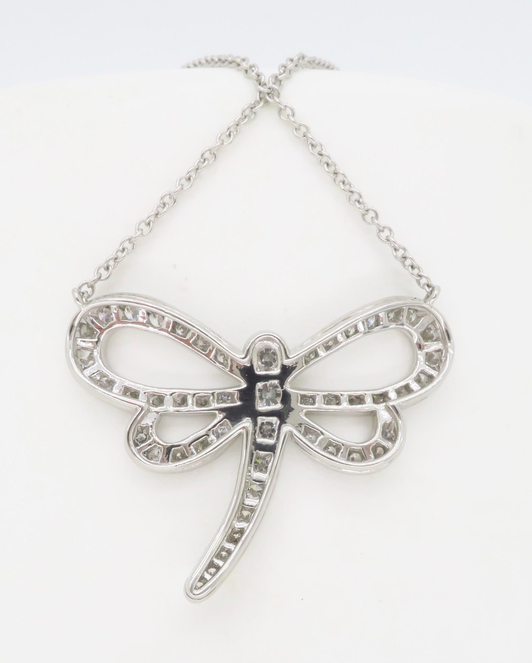 Rare Tiffany & Co. Diamond Dragonfly Necklace made in Platinum  3