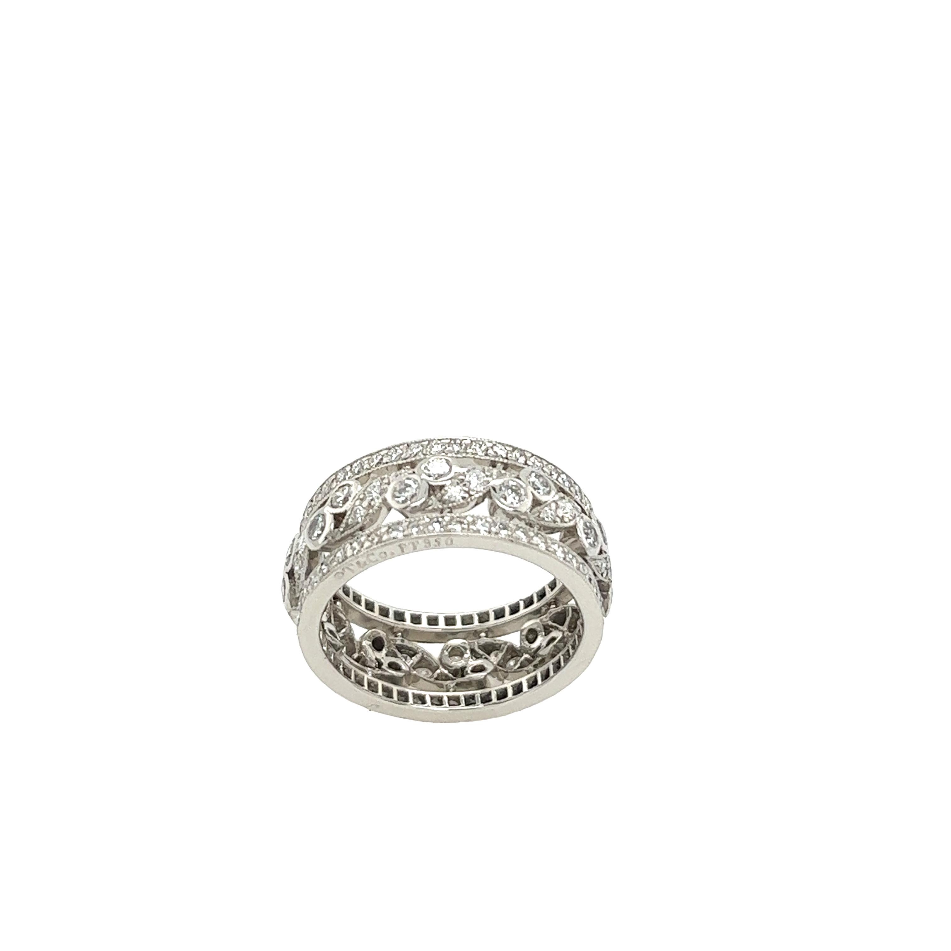 Rare Tiffany & Co Diamond Scroll Wide Band Ring In Excellent Condition For Sale In London, GB