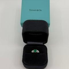 Rare Tiffany & Co. Fine Green Emerald & Diamond Platinum & Gold Cluster Ring