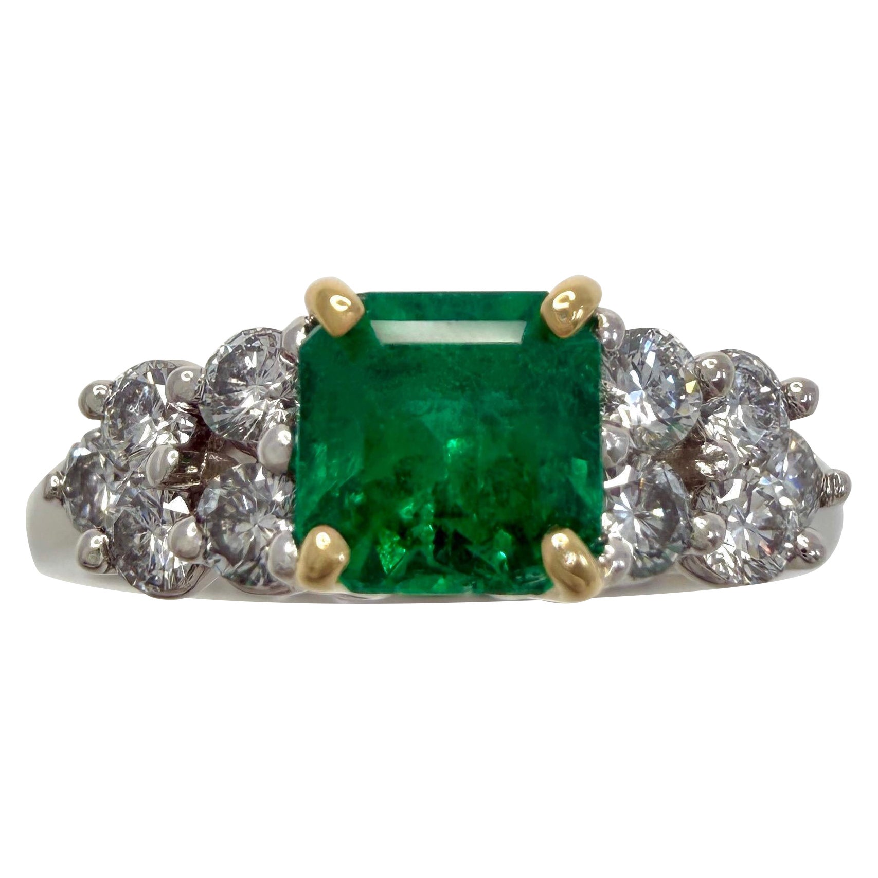 Rare Tiffany & Co. Fine Green Emerald & Diamond Platinum & Gold Cluster Ring
