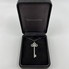 Rare Tiffany & Co. Fleur de Lis Diamond Platinum Key Pendant Necklace