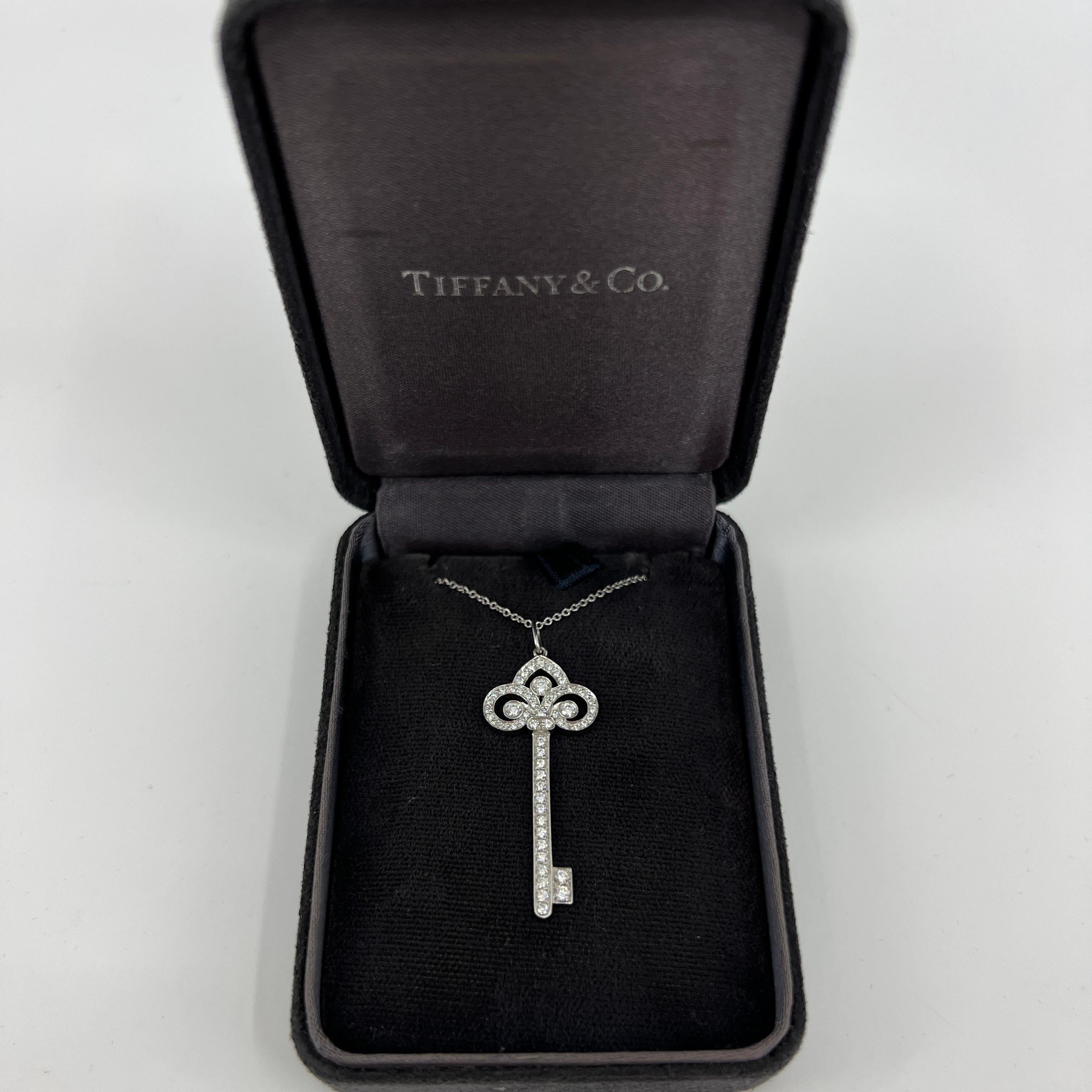 Women's Rare Tiffany & Co. Fleur de Lis Diamond Platinum Key Pendant Necklace For Sale
