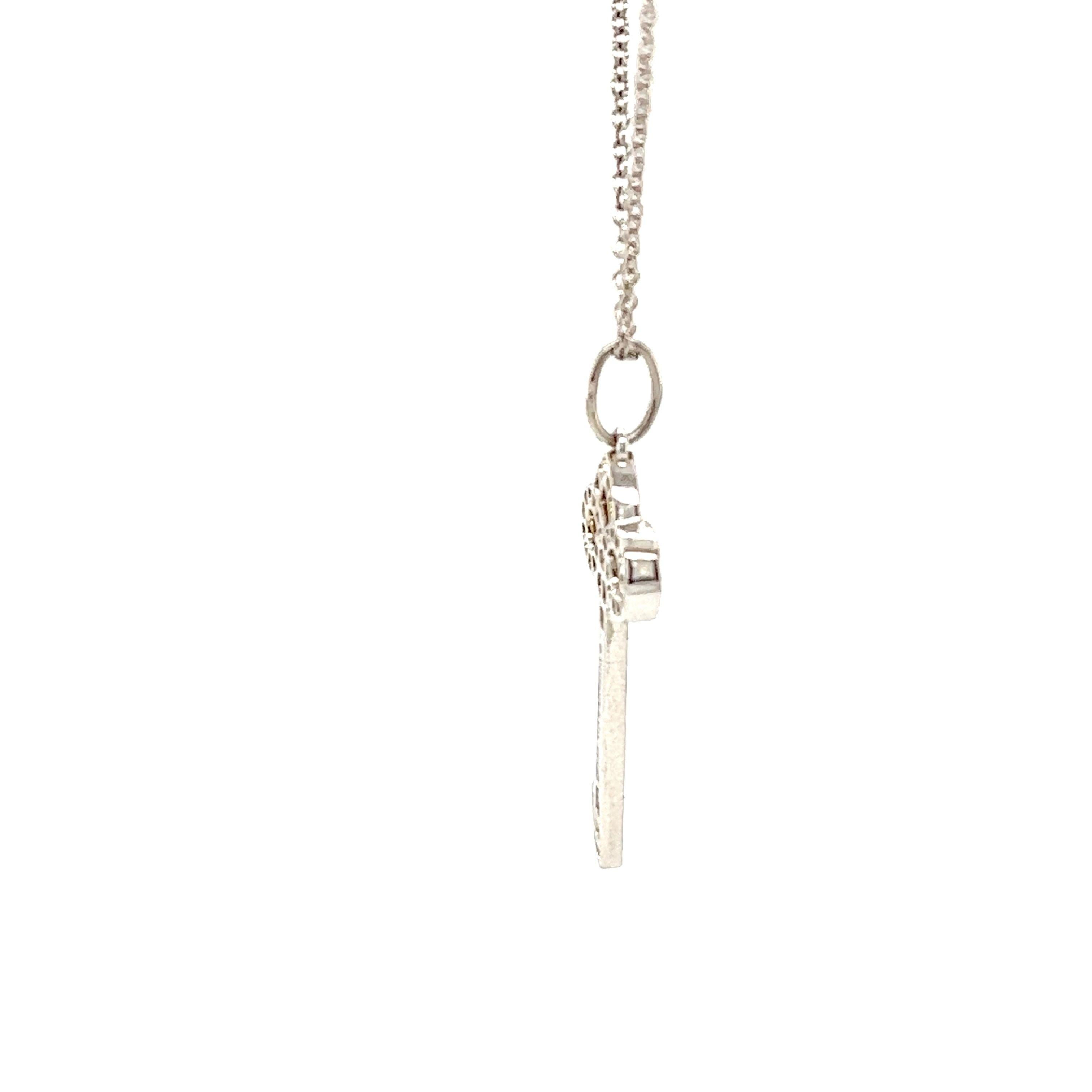 Rare Tiffany & Co. Fleur de Lis Diamond Platinum Key Pendant Necklace In Excellent Condition For Sale In London, GB