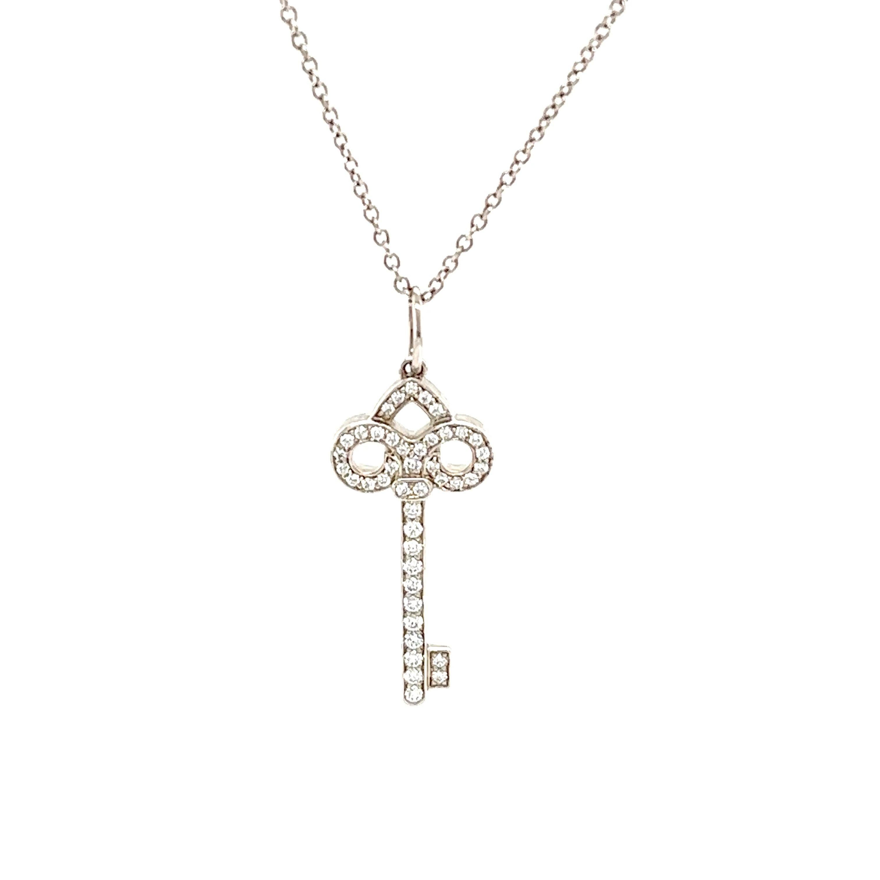 Rare Tiffany & Co. Fleur de Lis Diamond Platinum Key Pendant Necklace For Sale 2