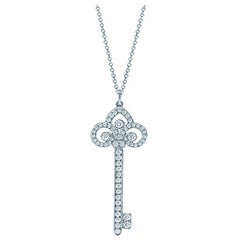 Rare Tiffany & Co. Fleur de Lis Diamond Platinum Key Pendant Necklace