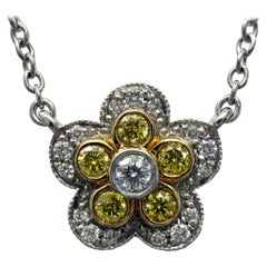 Rare Tiffany & Co. Flower Garden Fancy Yellow Diamond Platinum Pendant Necklace