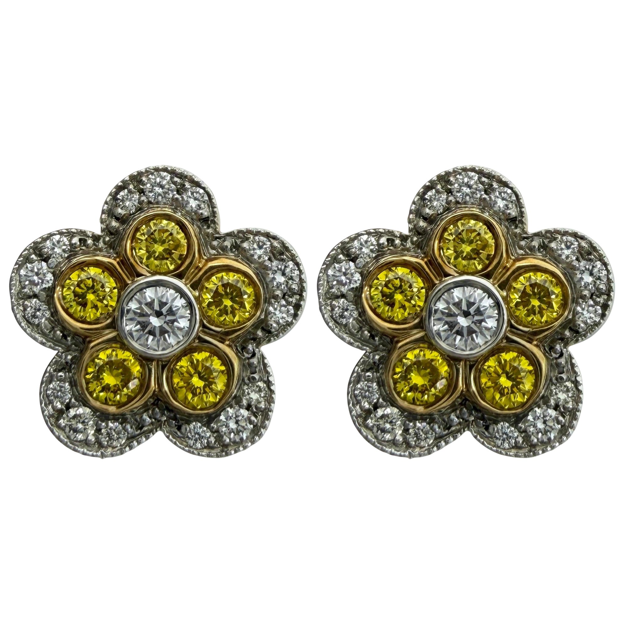 Rare Tiffany & Co. Flower Garden Fancy Yellow Diamond Platinum Stud Earrings