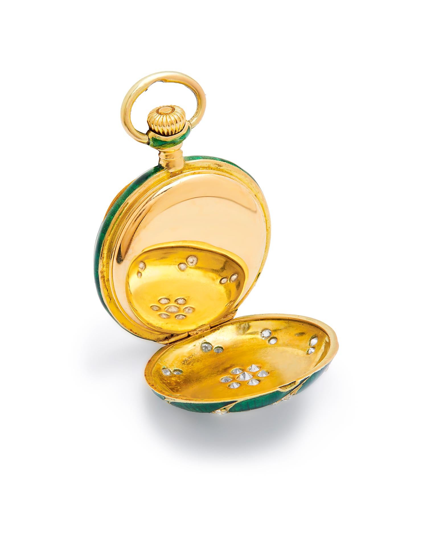 Seltene Tiffany & Co. Gold und Emaille Taschenuhr CIRCA 1900s (Alteuropäischer Schliff) im Angebot