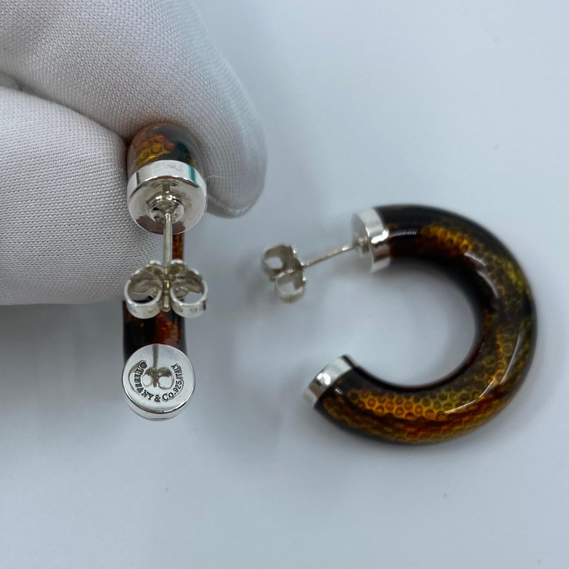 Rare Tiffany & Co. Boucles d'oreilles en argent avec émail et motif peau de serpent de fabrication italienne en vente 9