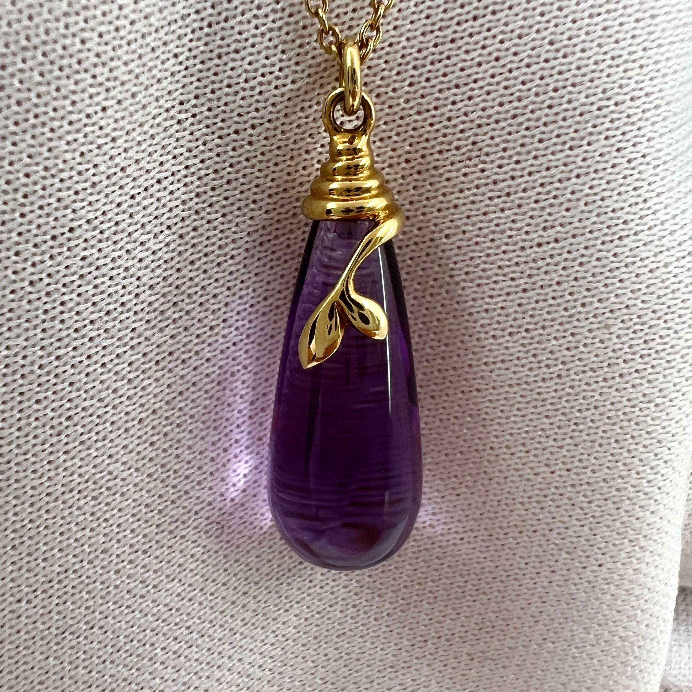 Rare Tiffany & Co. Paloma Picasso Olive Leaf Amethyst Gold Drop Pendant Necklace 6