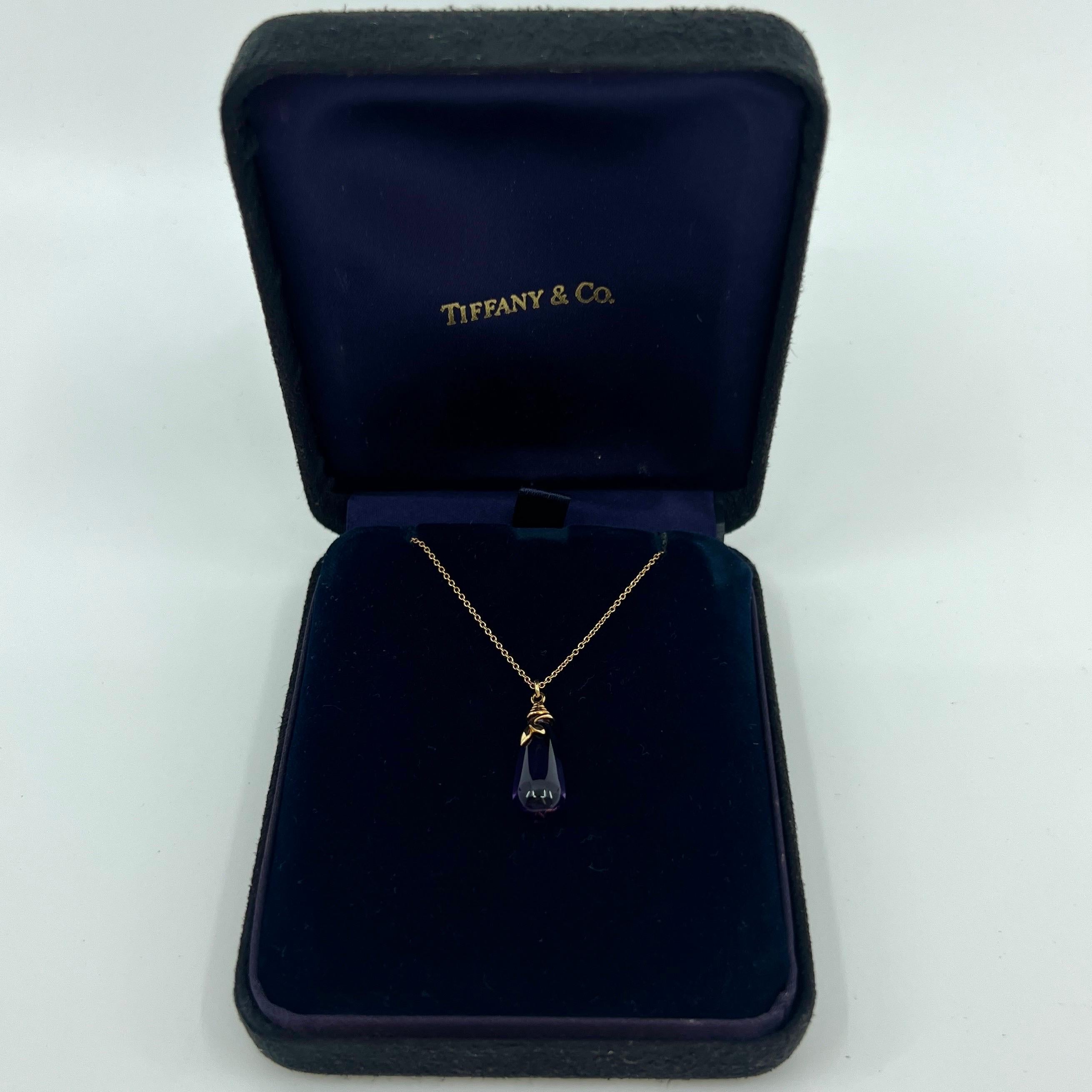 Seltene Tiffany & Co. Paloma Picasso Halskette mit tropfenförmigem Amethyst-Gold-Anhänger in Olivblattform 1