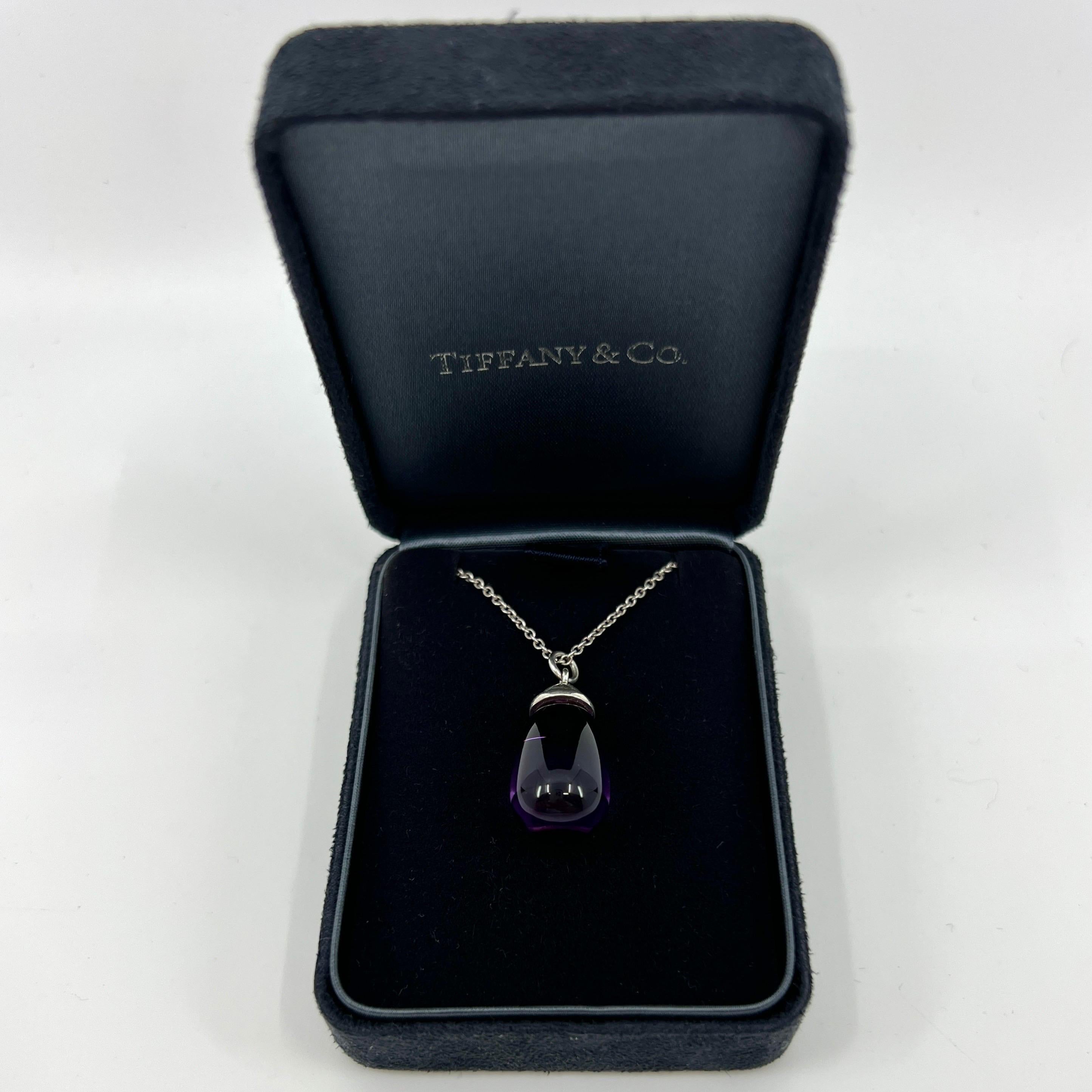 Women's or Men's Rare Tiffany & Co. Paloma Picasso Sterling Silver Amethyst Drop Pendant Necklace