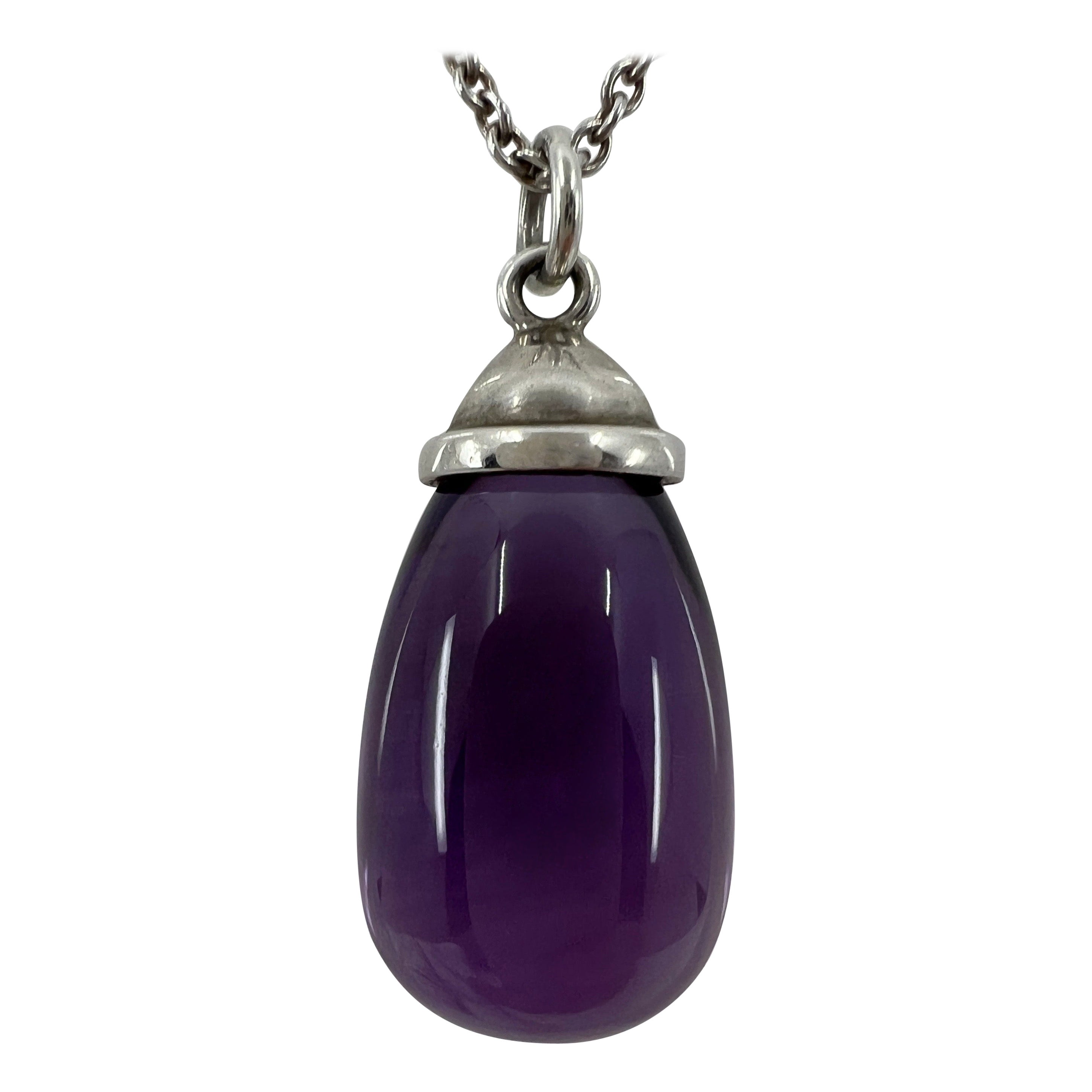Rare Tiffany & Co. Paloma Picasso Sterling Silver Amethyst Drop Pendant Necklace