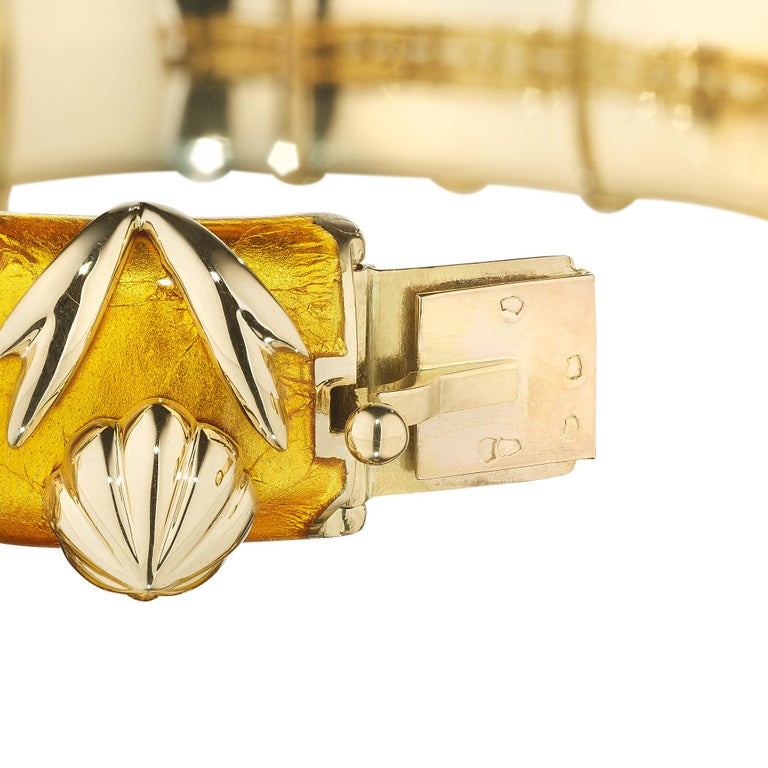 Modernist Rare Tiffany & Co. Paris Schlumberger Vintage Paillone Enamel Gold Cone Bangle