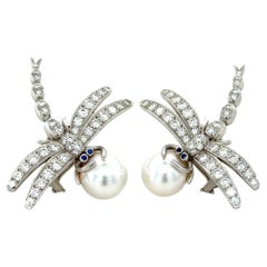 Rare Tiffany & Co. Platinum, Diamond and Pearl Dragonfly Earrings