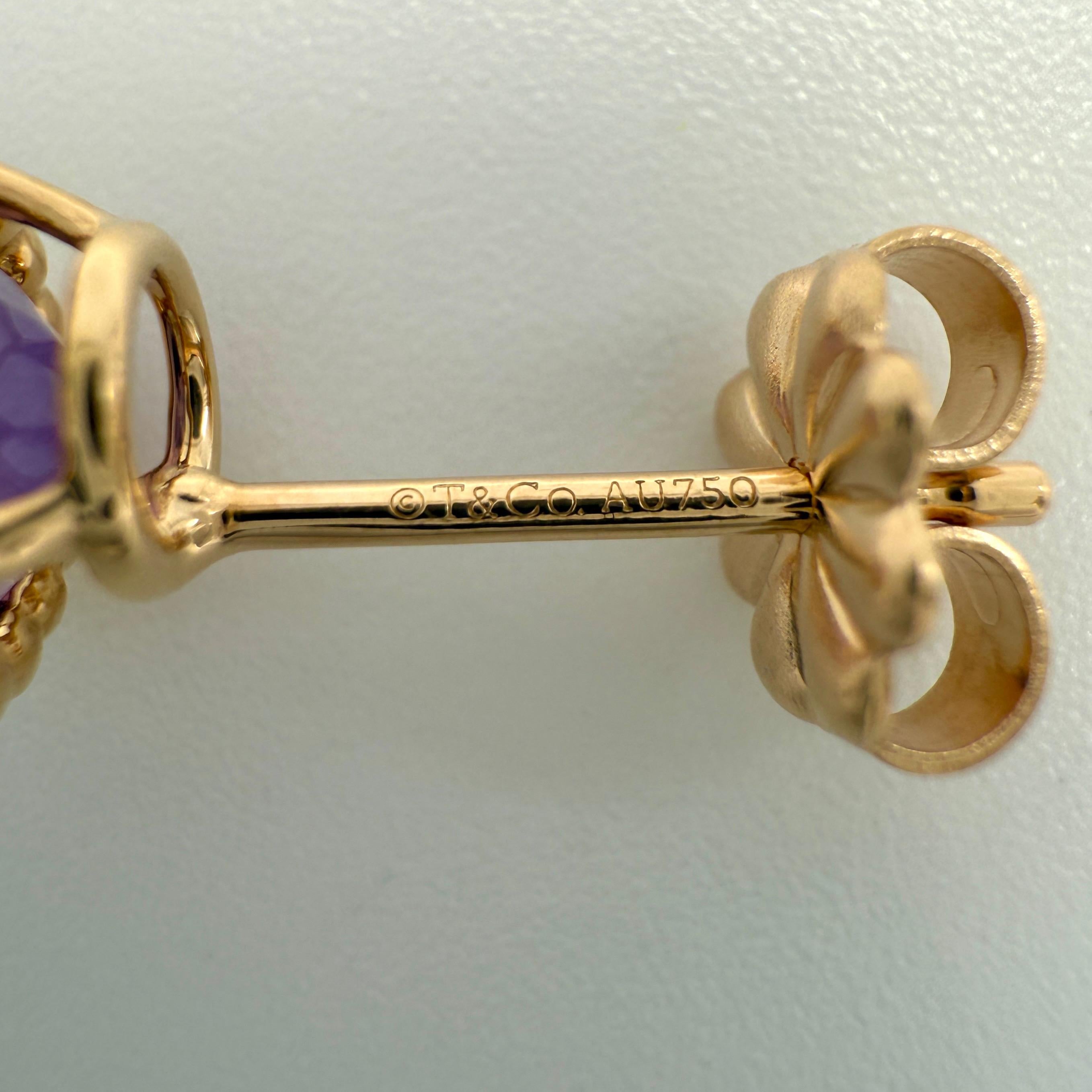 da uomo o donna Rara Tiffany & Co. Orecchini tondi Sparkler in oro rosa 18k con ametista viola in vendita
