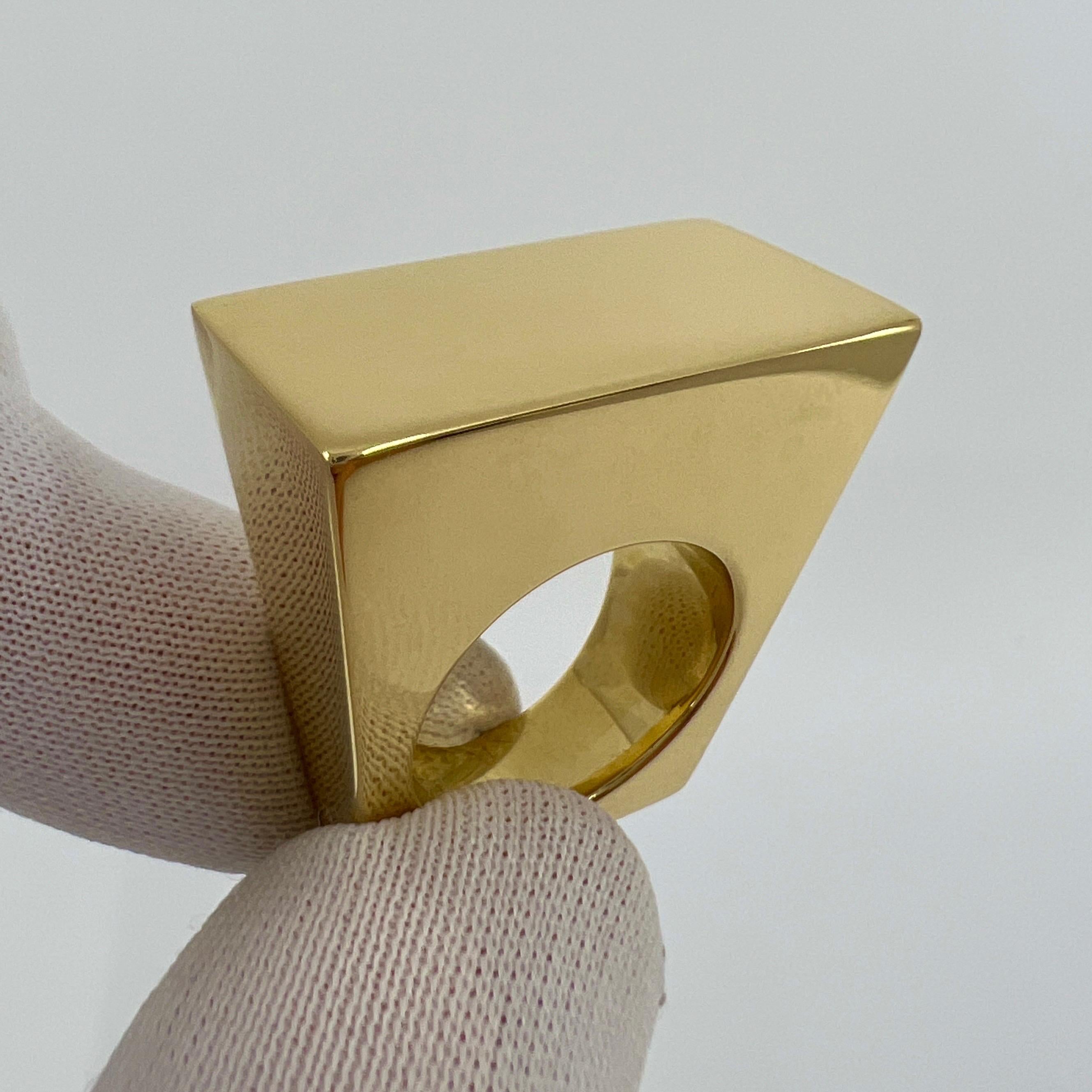Rare Tiffany & Co. Rectangle Made In Italy 18k Yellow Gold Bold Statement Ring For Sale 7