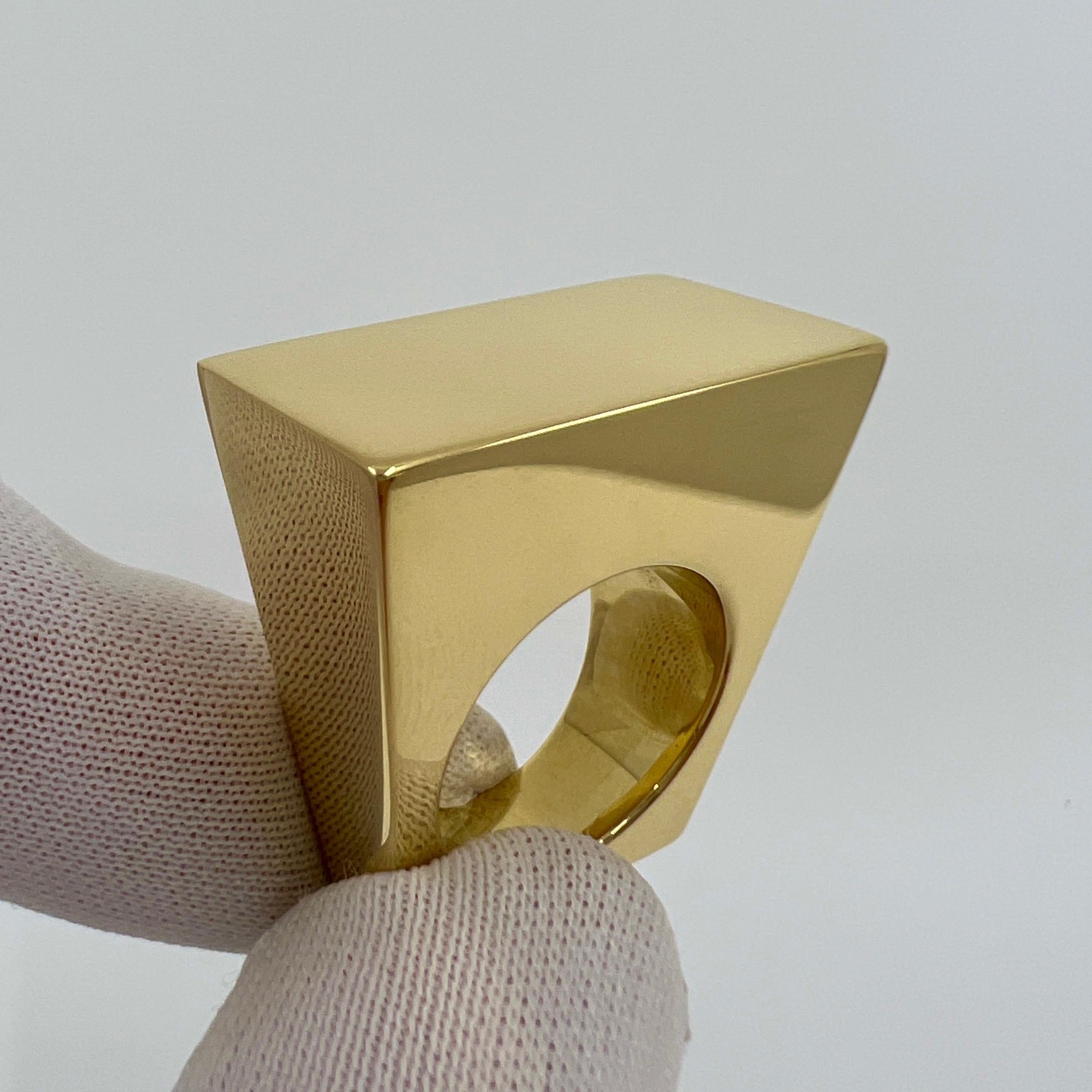 Rare Tiffany & Co. Rectangle Made In Italy 18k Yellow Gold Bold Statement Ring For Sale 5
