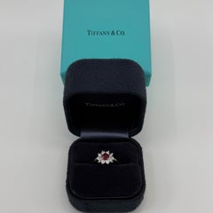Rare Tiffany & Co. Red Ruby & Diamond 18k Gold & Platinum Flower Cluster Ring