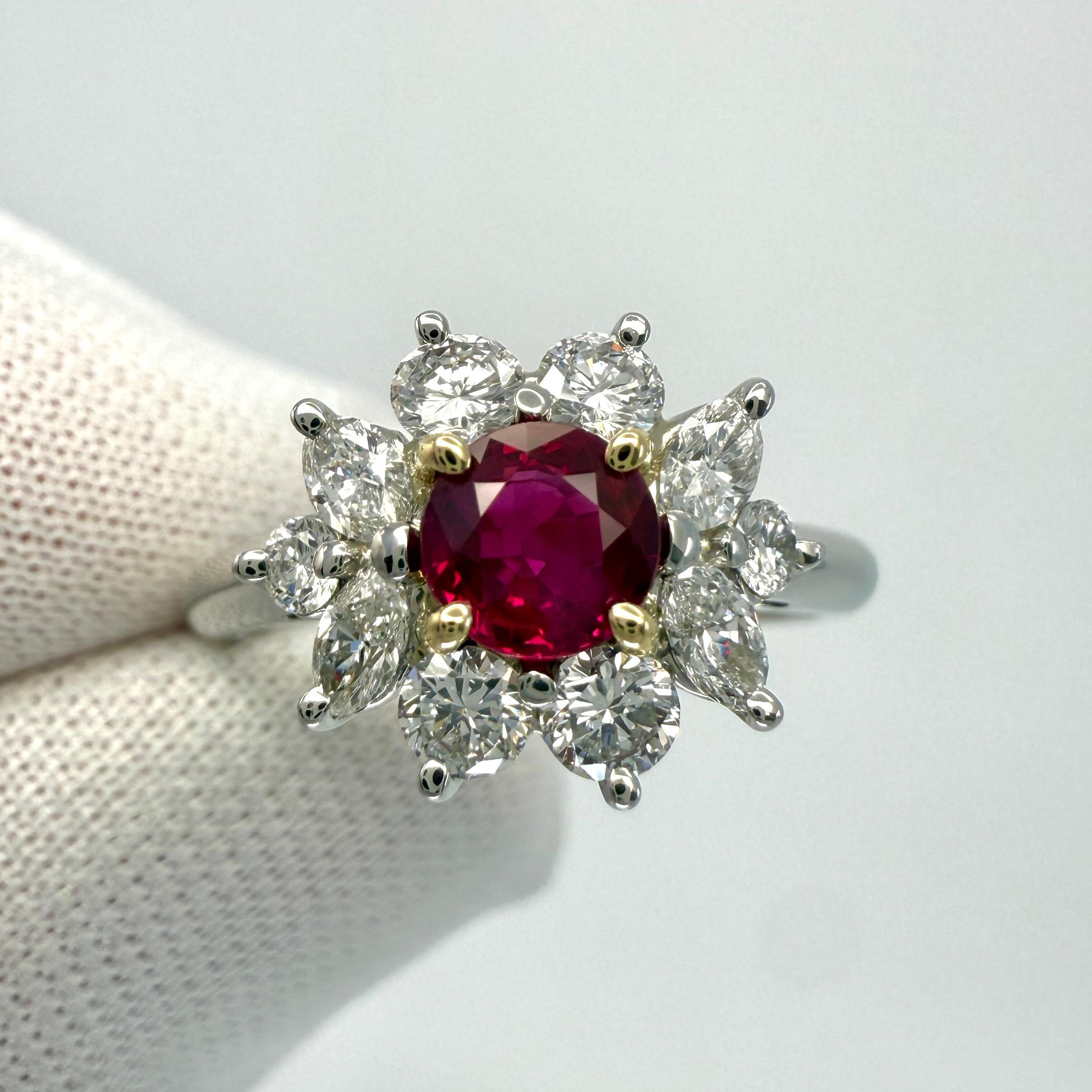Donna Rare Tiffany & Co. Red Ruby & Diamond 18k Gold & Platinum Flower Cluster Ring in vendita