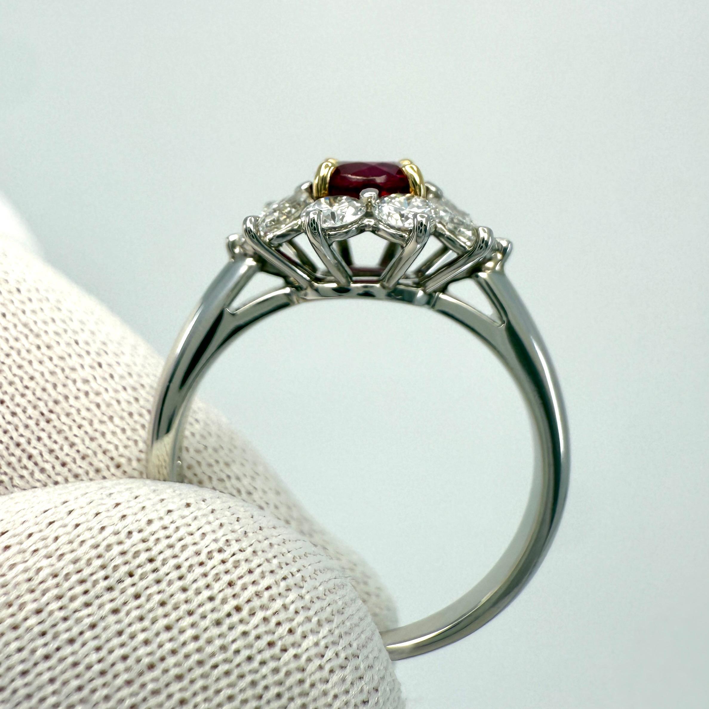 Rare Tiffany & Co. Red Ruby & Diamond 18k Gold & Platinum Flower Cluster Ring in vendita 2