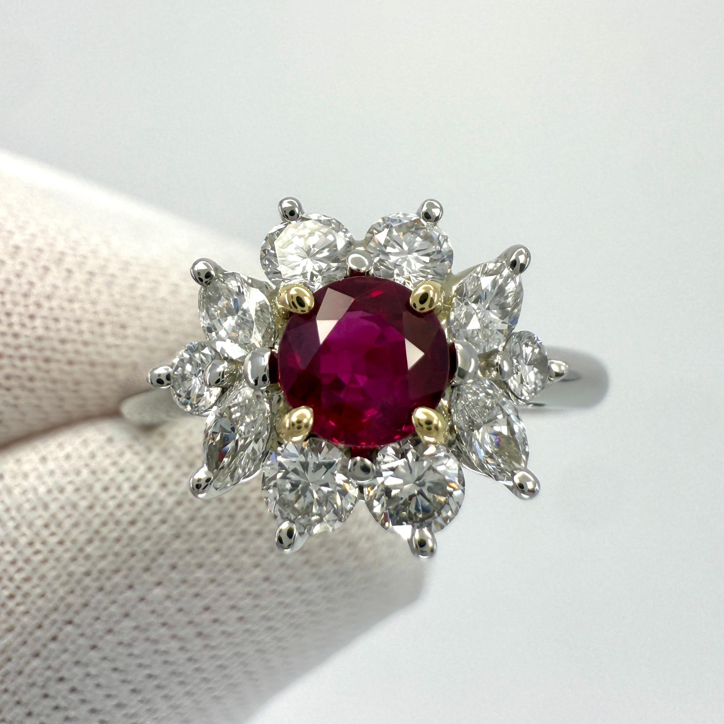 Rare Tiffany & Co. Red Ruby & Diamond 18k Gold & Platinum Flower Cluster Ring in vendita 4