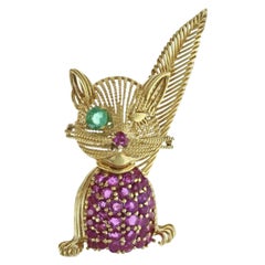 Tiffany & Co. Retro 5.45 CTW Ruby Emerald 18K Cat Brooch