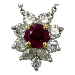 Rare Tiffany & Co. Ruby & Diamond 18k Gold & Platinum Cluster Pendant Necklace