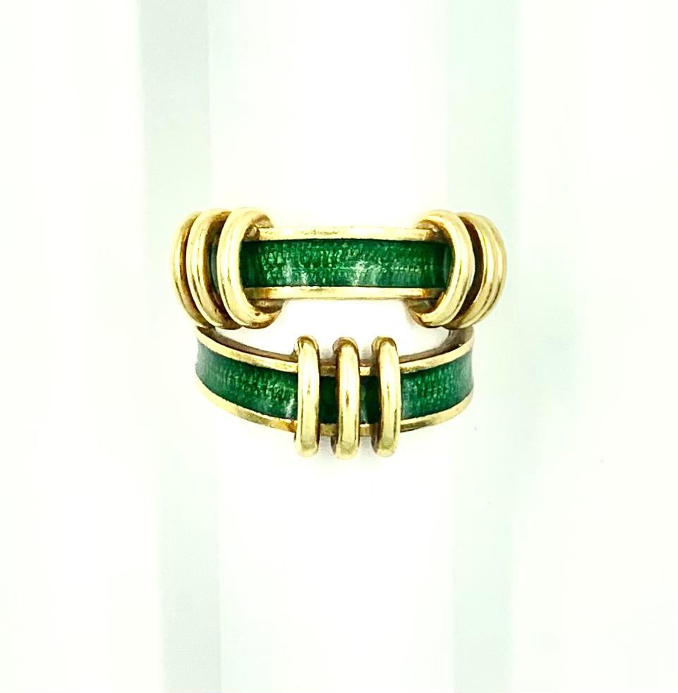 Rare Tiffany & Co. Schlumberger 18K Yellow Gold Emerald Enamel Tiered Knot Ring 4