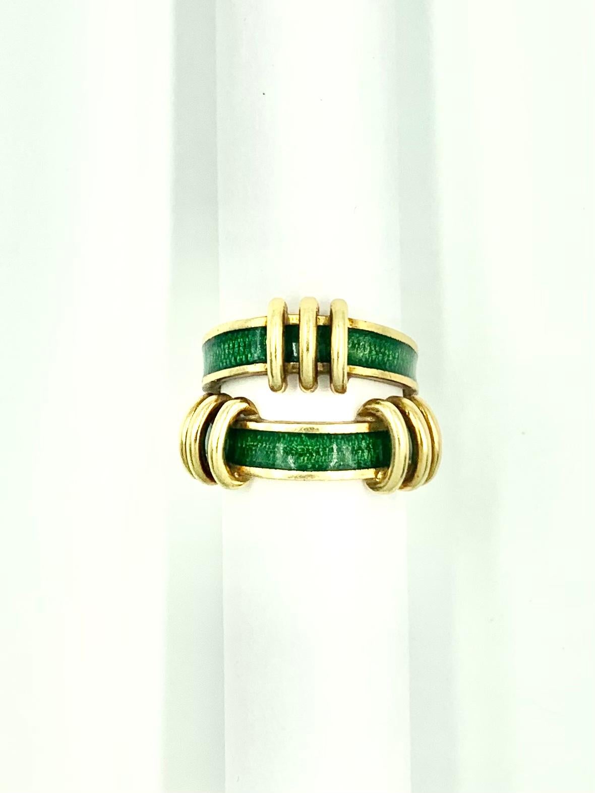 Rare Tiffany & Co. Schlumberger 18K Yellow Gold Emerald Enamel Tiered Knot Ring 5