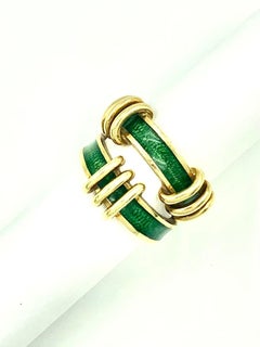 Rare Tiffany & Co. Schlumberger 18K Yellow Gold Emerald Enamel Tiered Knot Ring
