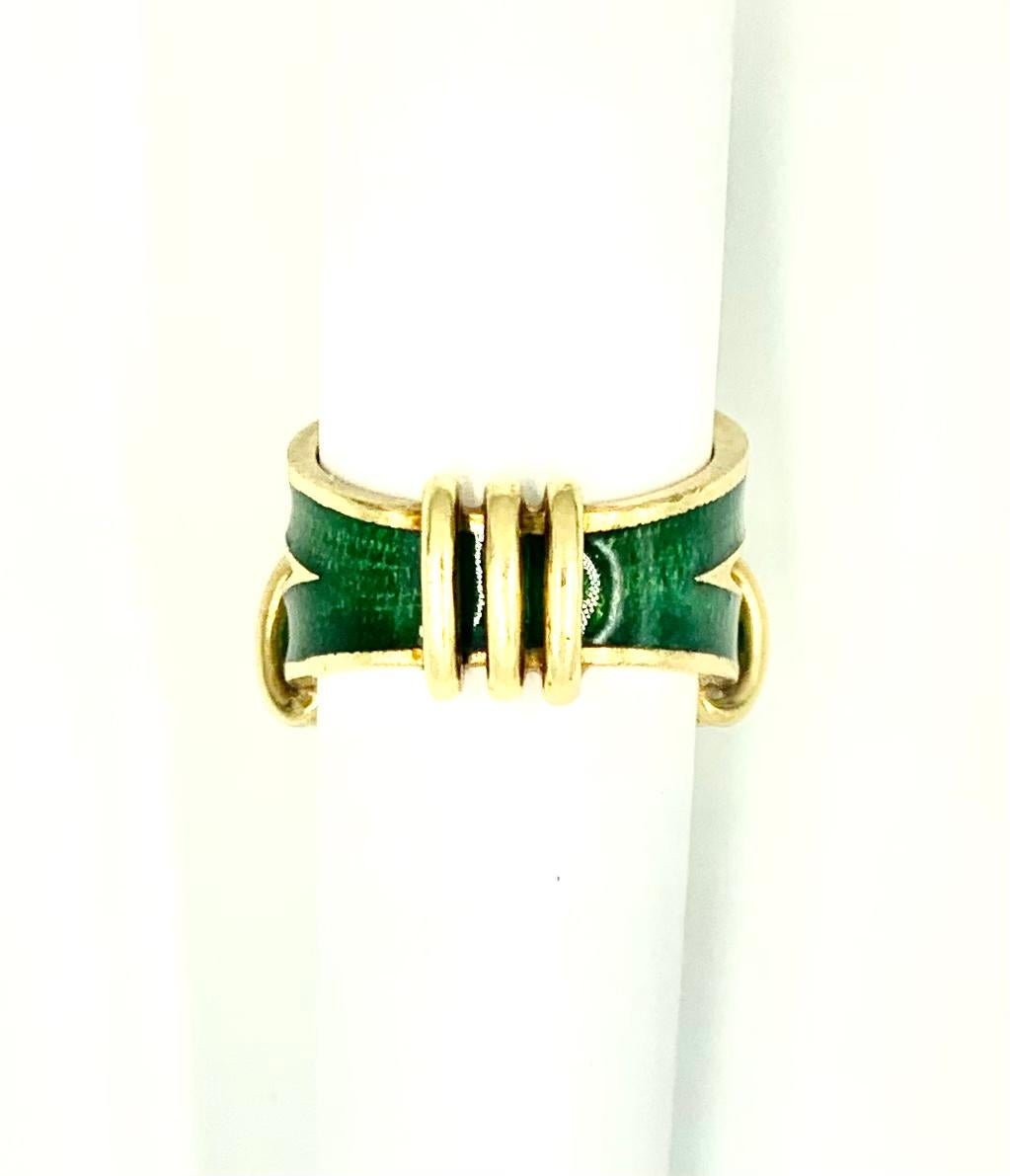 Rare Tiffany & Co. Schlumberger 18K Yellow Gold Emerald Enamel Tiered Knot Ring 1