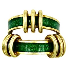 Rare Tiffany & Co. Schlumberger 18K Yellow Gold Emerald Enamel Tiered Knot Ring