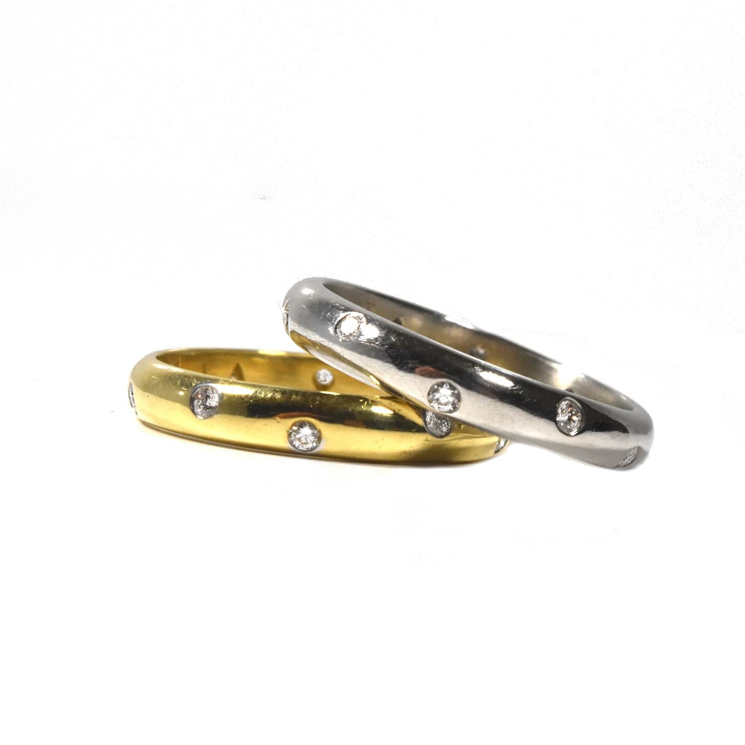 Modern Rare Tiffany & Co. Set of 2 Etoile Band Rings in Yellow Gold, Platinum & Diamond