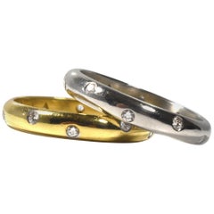 Rare Tiffany & Co. Set of 2 Etoile Band Rings in Yellow Gold, Platinum & Diamond