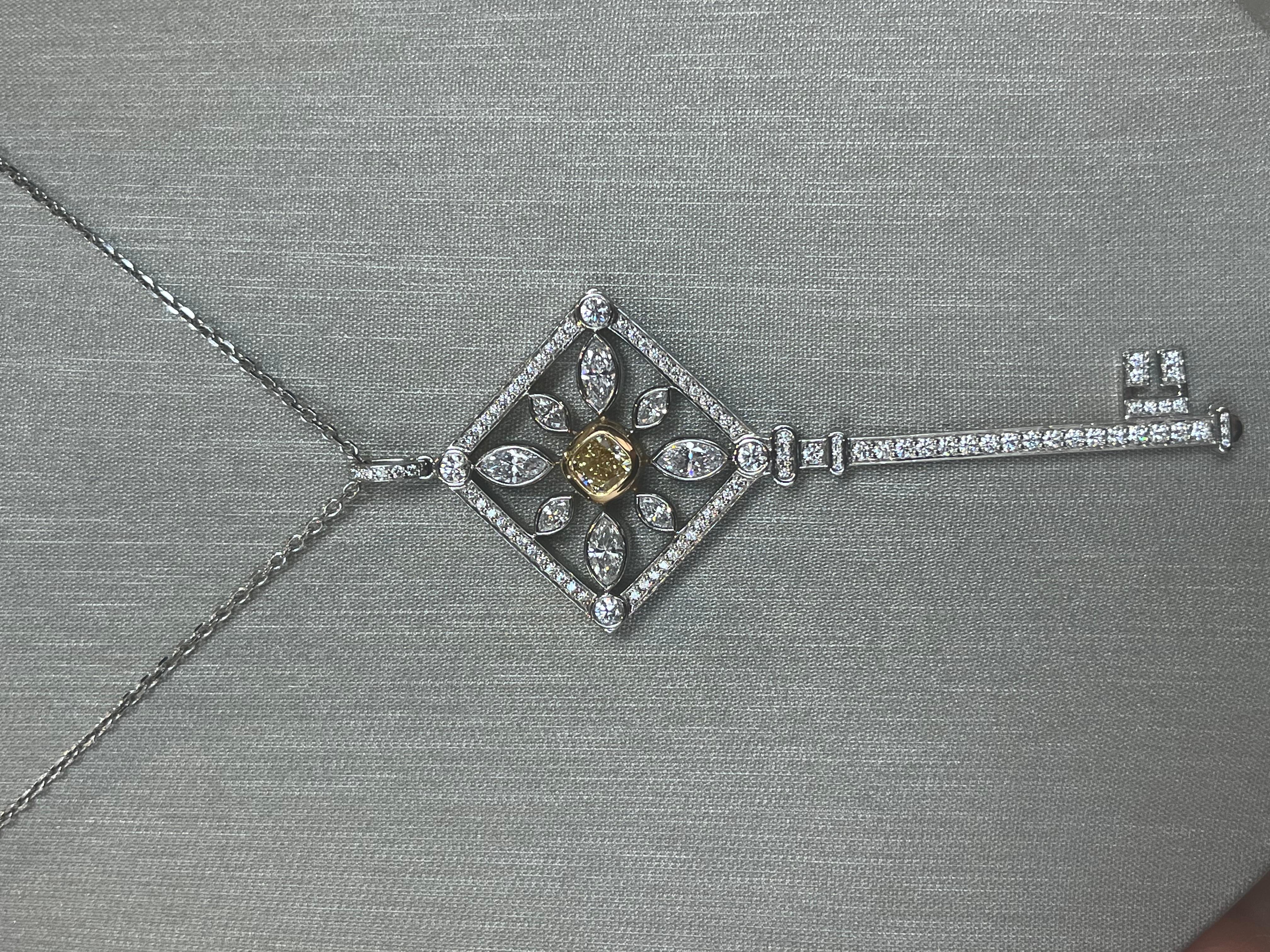 Modern Rare Tiffany & Co. Tiffany Kaleidoscope Platinum Key Pendant with Yellow Diamond For Sale
