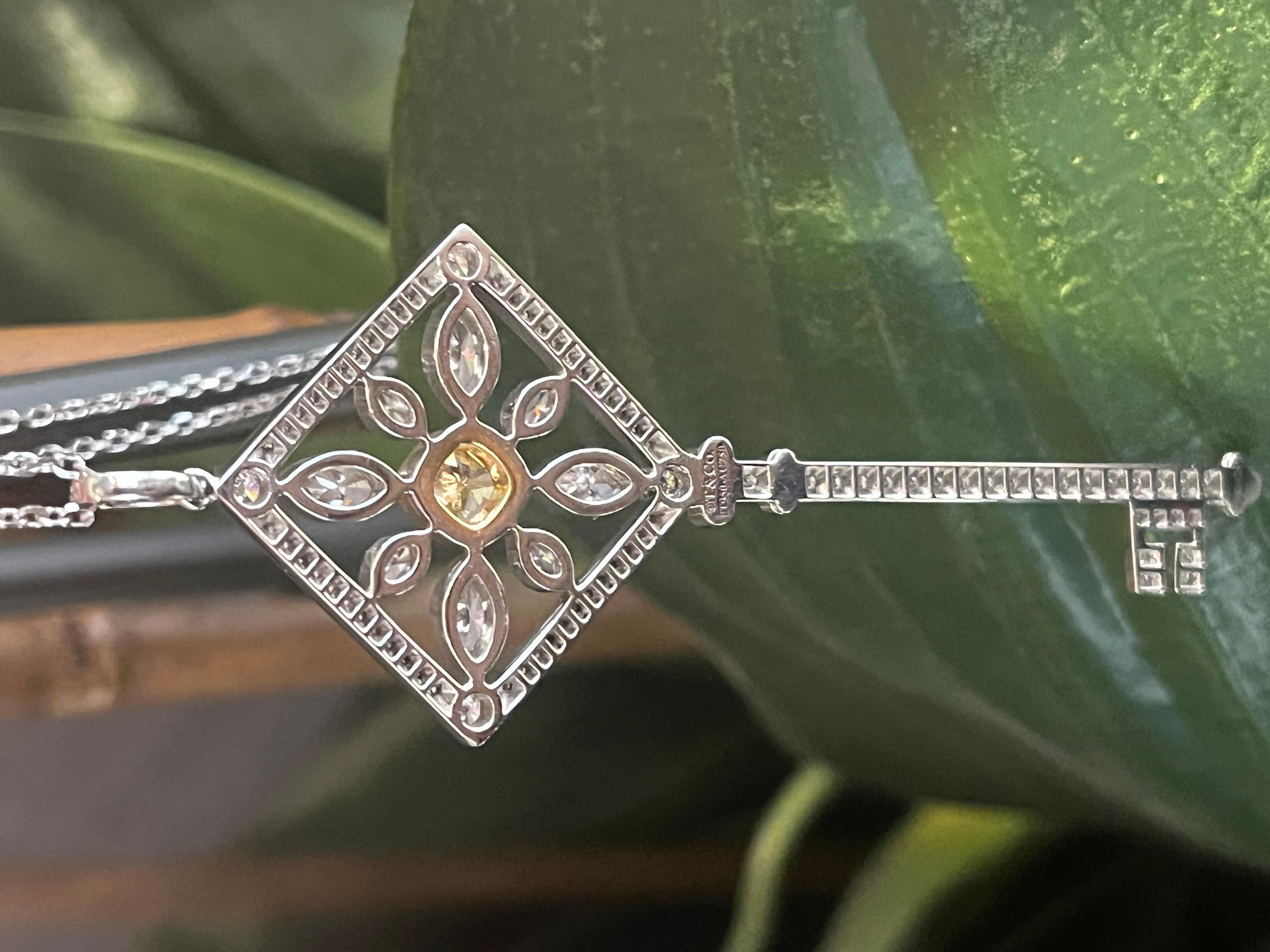 Rare Tiffany & Co. Tiffany Kaleidoscope Platinum Key Pendant with Yellow Diamond In Excellent Condition For Sale In Miami, FL