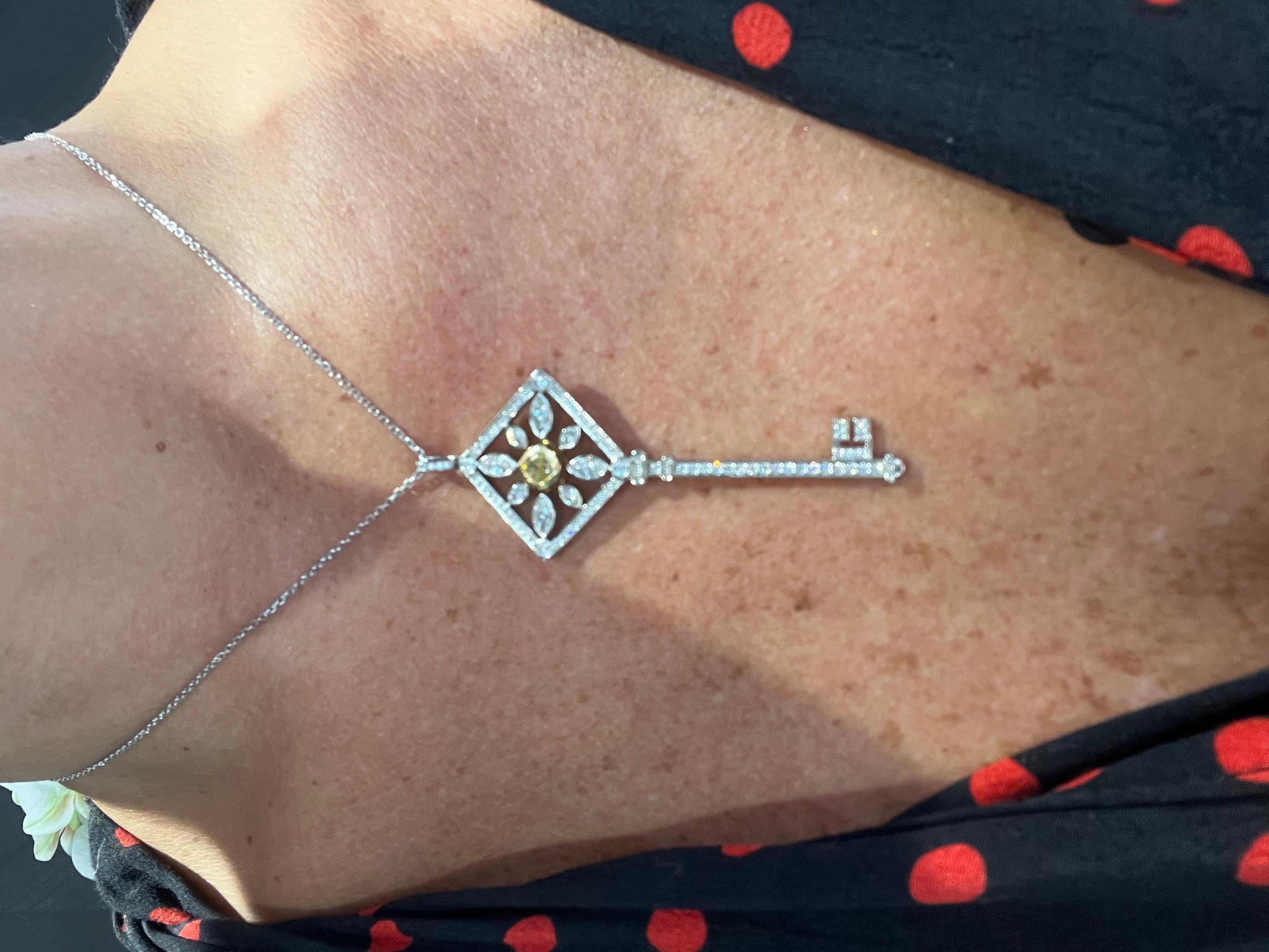 Women's or Men's Rare Tiffany & Co. Tiffany Kaleidoscope Platinum Key Pendant with Yellow Diamond For Sale