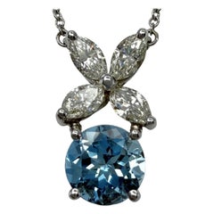 Rare Tiffany & Co Victoria Aquamarine & Diamond Platinum Flower Pendant Necklace