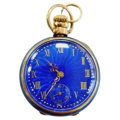 RARE, Tiffany & Co. Vintage 18K Yellow Gold Blue Enamel Pendant Watch, 1986