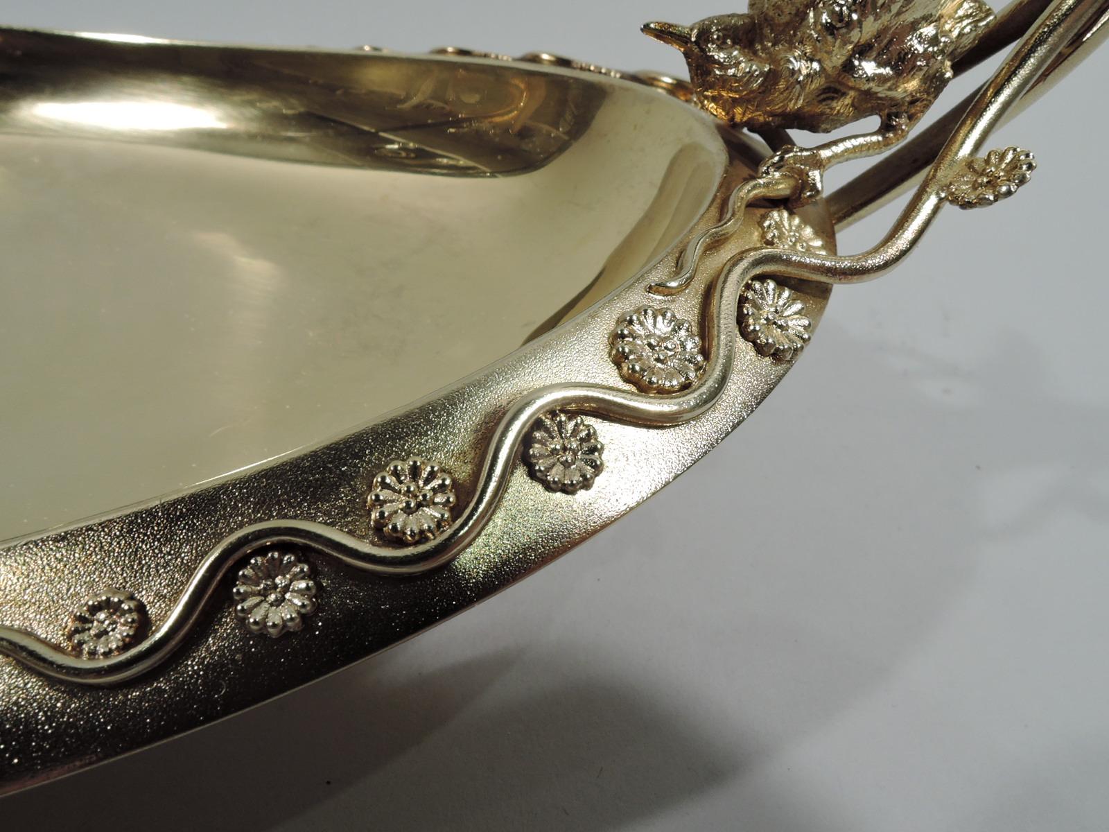 Rare Tiffany Gilt Sterling Silver Bowl in Historic Japanese Pattern In Excellent Condition In New York, NY