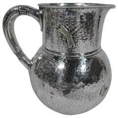 Rare Tiffany Mixed Metal Hand Hammered Water Pitcher with Dragonfly