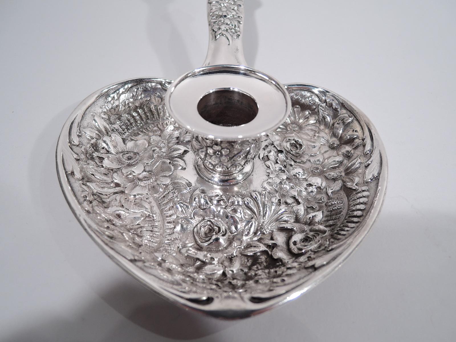 Repoussé Rare Tiffany Repousse Sterling Silver Chamberstick with Snuffer