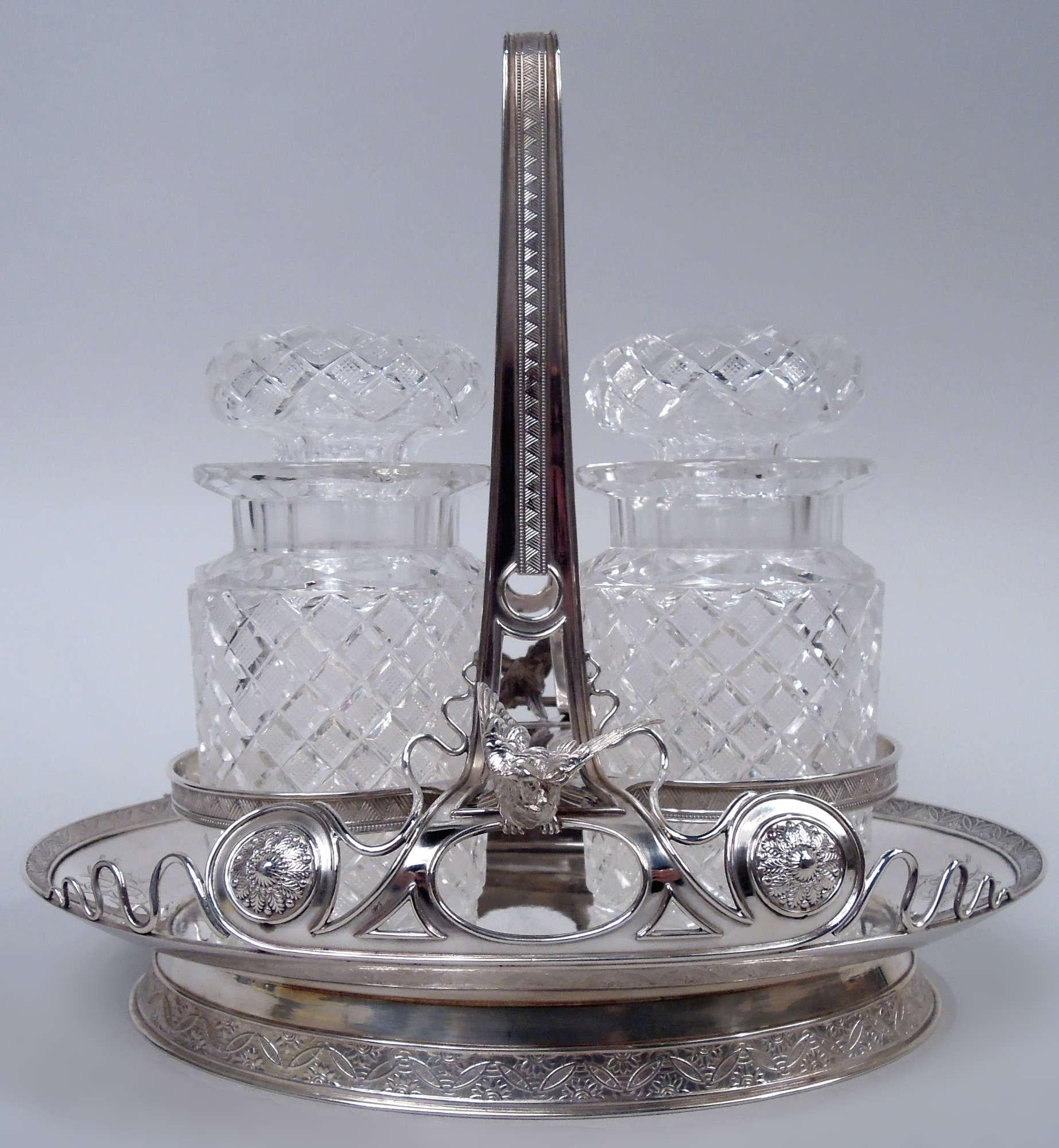 Giapponismo Raro set di decanter in argento sterling Tiffany con motivo storico giapponese in vendita